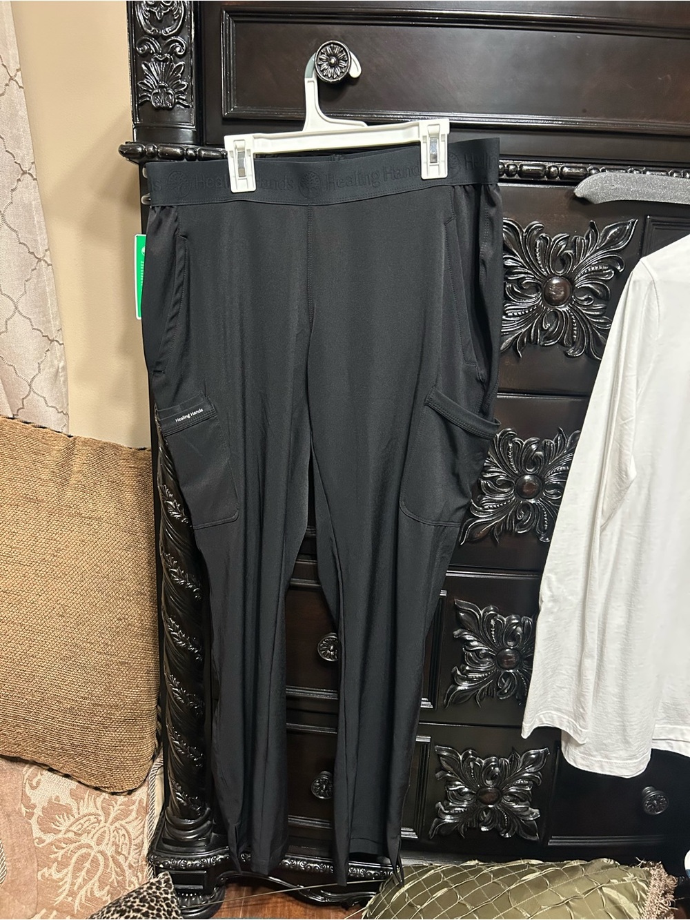 healing hands Black Stretch Cargo Pants with Utility Pockets